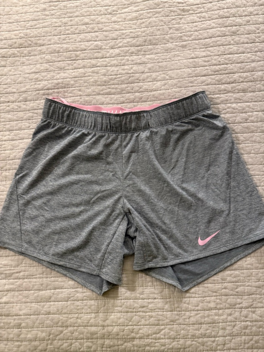 Nike Women’s Gray Athletic Shorts with Pink Swoosh